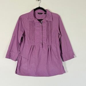 Berghaus Women Large Shirt Top Purple Pleated Outdoors Tyrolian Ski Gorpcore